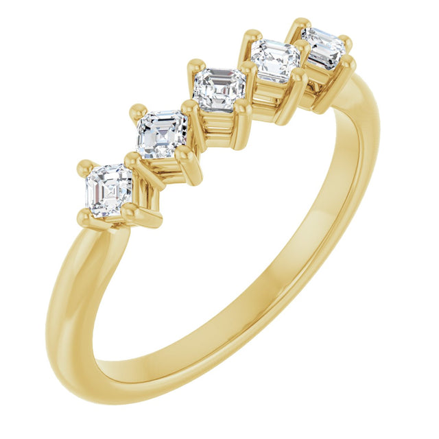 14K Gold Asscher Natural Diamond Five-Stone Anniversary Band – 1/4–3/8 CTW - Yellow Gold