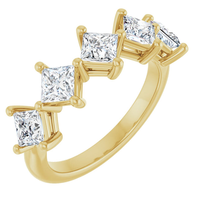 10K Gold Square Natural Diamond Five-Stone Anniversary Band – 5/8–1 9/10 CTW - Yellow Gold
