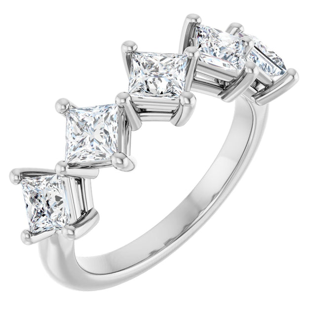 10K Gold Square Natural Diamond Five-Stone Anniversary Band – 5/8–1 9/10 CTW - White Gold