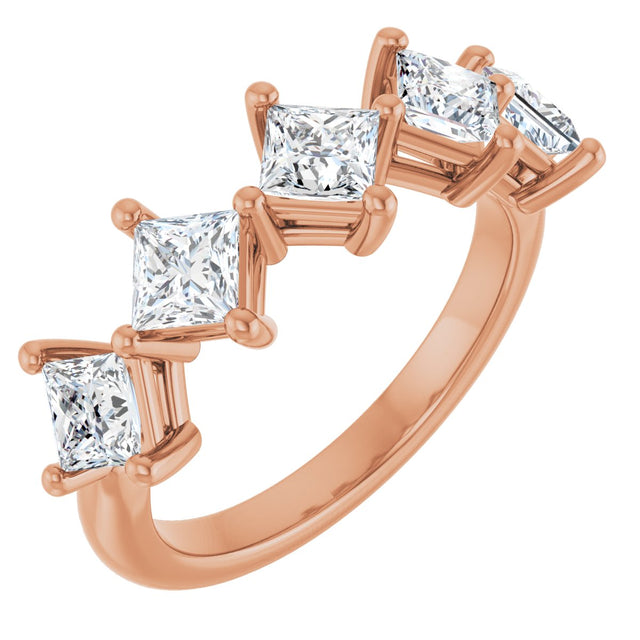 10K Gold Square Natural Diamond Five-Stone Anniversary Band – 5/8–1 9/10 CTW - Rose Gold