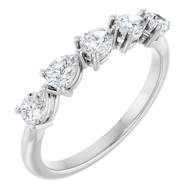 14K Gold Pear Lab-Grown Diamond Five-Stone Anniversary Band – 5/8–1 1/4 CTW - White Gold