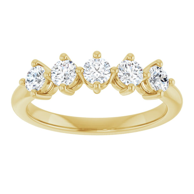 10K Gold Round Natural Diamond Five-Stone Anniversary Band – 1/3–3/4 CTW (Style 123843) - Yellow Gold - view 3