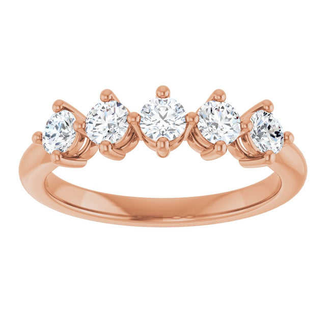 10K Gold Round Natural Diamond Five-Stone Anniversary Band – 1/3–3/4 CTW (Style 123843) - Rose Gold - view 3