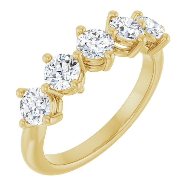 10K Gold Round Lab-Grown Diamond Five-Stone Anniversary Band – 9/10–1 5/8 CTW - Yellow Gold