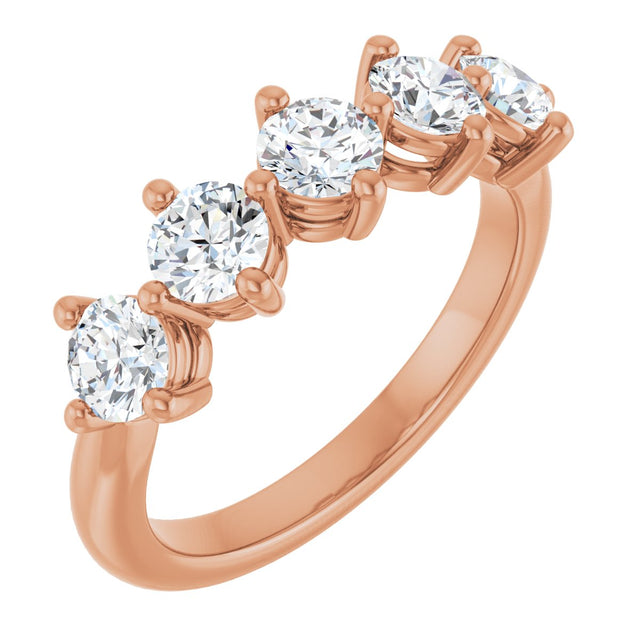 10K Gold Round Natural Diamond Five-Stone Anniversary Band – 1–1 1/2 CTW - Rose Gold