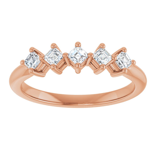 14K Gold Asscher Natural Diamond Five-Stone Anniversary Band – 1/4–3/8 CTW - Rose Gold - view 3