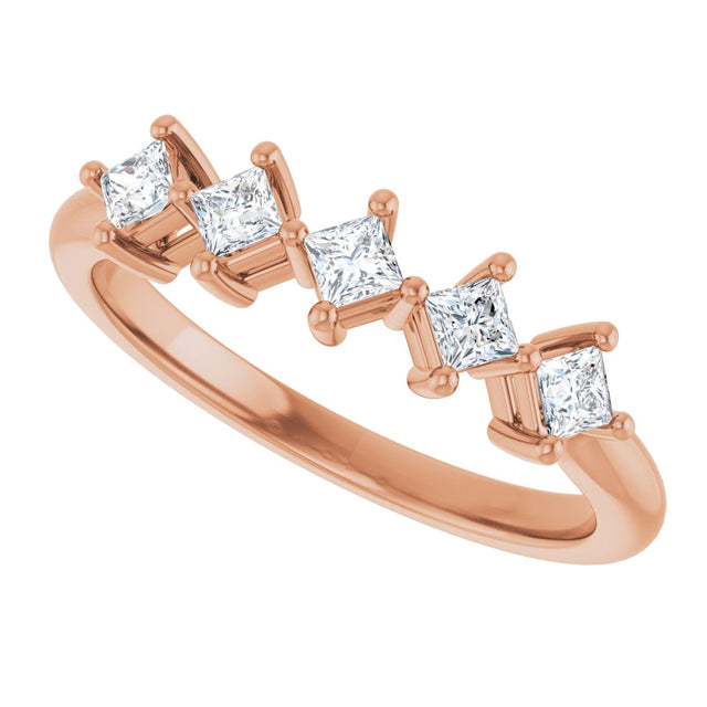 10K Gold Square Lab-Grown Diamond Five-Stone Anniversary Band – .07–3/8 CTW - Rose Gold - view 5