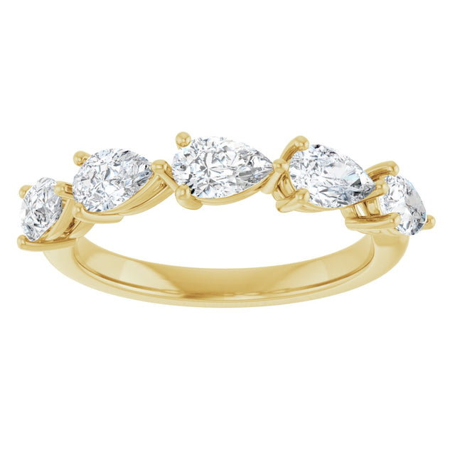 14K Gold Pear Natural Diamond Five-Stone Anniversary Band – 3/4–1 1/4 CTW - Yellow Gold - view 3