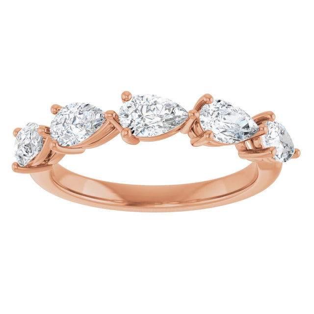 14K Gold Pear Lab-Grown Diamond Five-Stone Anniversary Band – 5/8–1 1/4 CTW - Rose Gold - view 3