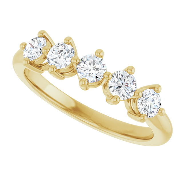 10K Gold Round Natural Diamond Five-Stone Anniversary Band – 1/3–3/4 CTW (Style 123843) - Yellow Gold - view 5