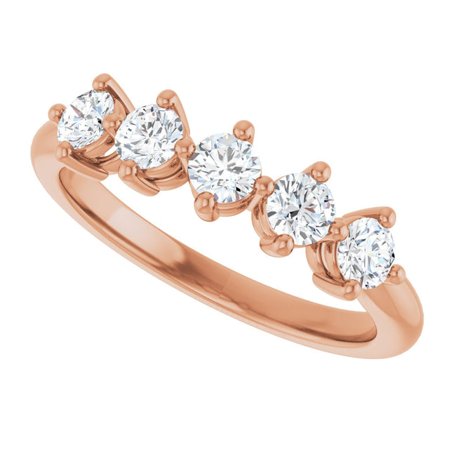 10K Gold Round Lab-Grown Diamond Five-Stone Anniversary Band – 3/8–3/4 CTW - Rose Gold - view 5