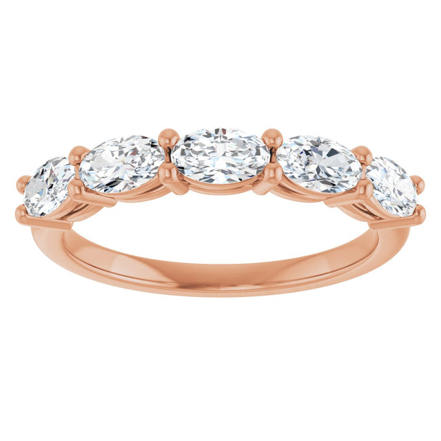 14K Gold Oval Lab-Grown Diamond Five-Stone Anniversary Band – 5x3 mm Stones - Rose Gold - view 3