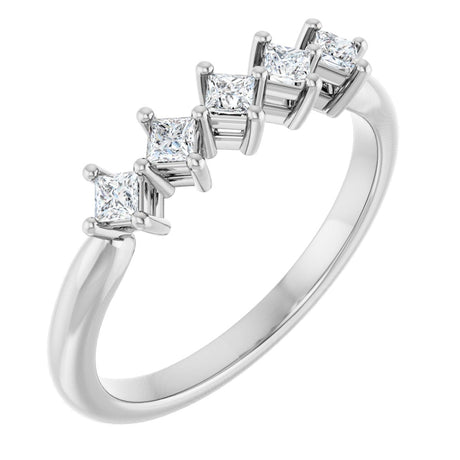 10K Gold Square Natural Diamond Five-Stone Anniversary Band – .07–1/2 CTW - White Gold
