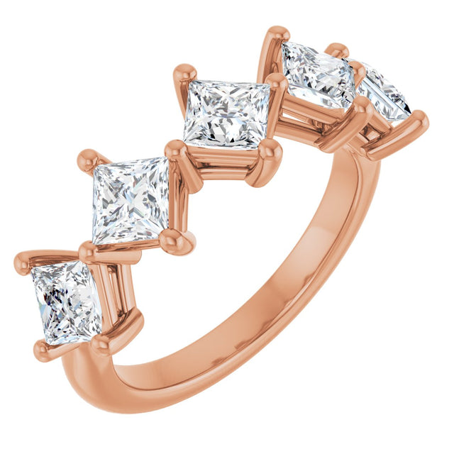 10K Gold Square Lab-Grown Diamond Five-Stone Anniversary Band – 2 CTW - Rose Gold