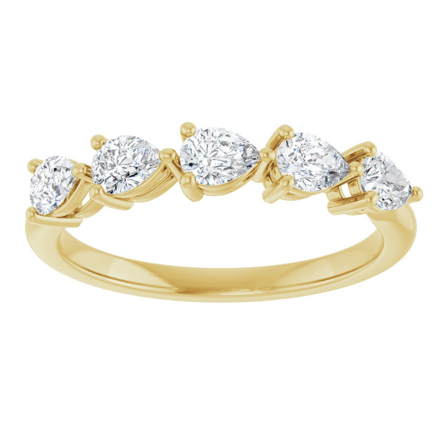 14K Gold Pear Natural Diamond Five-Stone Anniversary Band – 3/4–1 1/4 CTW - Yellow Gold - view 3
