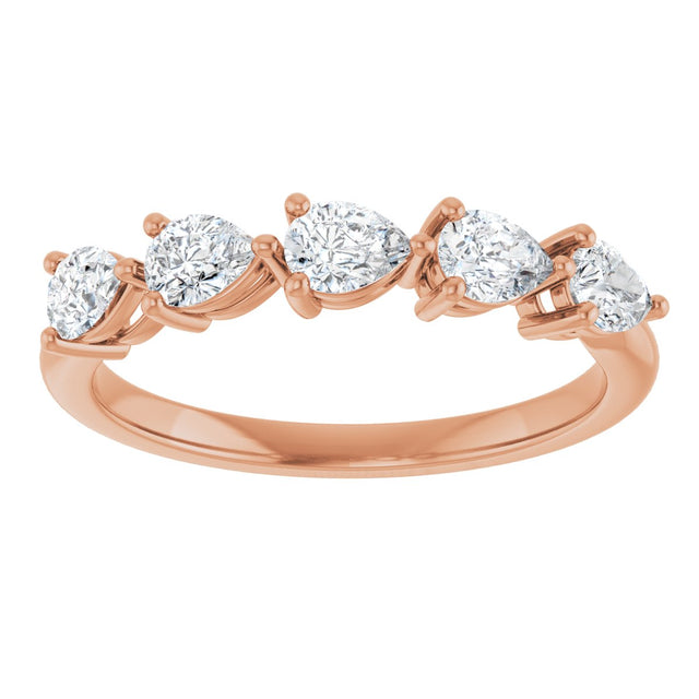 14K Gold Pear Lab-Grown Diamond Five-Stone Anniversary Band – 5/8–1 1/4 CTW - Rose Gold - view 3