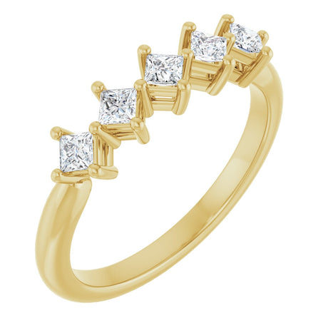 10K Gold Square Natural Diamond Five-Stone Anniversary Band – .07–1/2 CTW - Yellow Gold