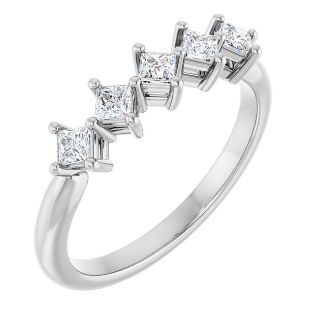 10K Gold Square Natural Diamond Five-Stone Anniversary Band – .07–1/2 CTW - White Gold