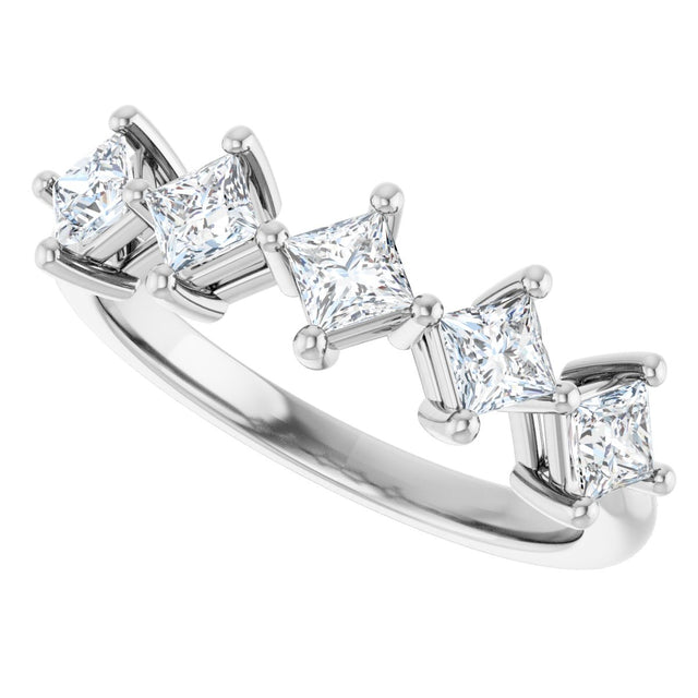 10K Gold Square Natural Diamond Five-Stone Anniversary Band – 5/8–1 9/10 CTW - White Gold - view 5