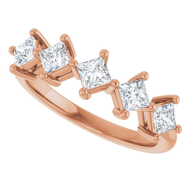 10K Gold Square Natural Diamond Five-Stone Anniversary Band – 5/8–1 9/10 CTW - Rose Gold - view 5
