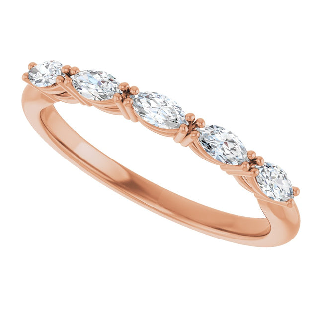 14K Gold Marquise Natural Diamond Five-Stone Anniversary Band – 1/3–5/8 CTW - Rose Gold - view 5