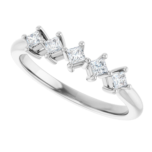 10K Gold Square Lab-Grown Diamond Five-Stone Anniversary Band – .07–3/8 CTW - White Gold - view 5