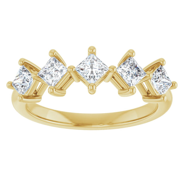 14K Gold Square Natural Diamond Five-Stone Anniversary Band – 3/8–1 1/8 CTW - Yellow Gold - view 3