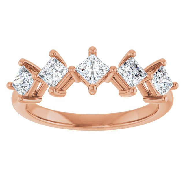 10K Gold Square Natural Diamond Five-Stone Anniversary Band – 5/8–1 9/10 CTW - Rose Gold - view 3