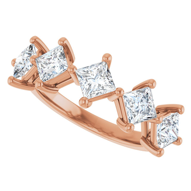 10K Gold Square Lab-Grown Diamond Five-Stone Anniversary Band – 2 CTW - Rose Gold - view 5