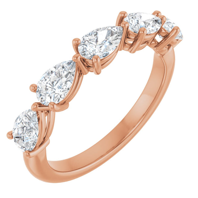14K Gold Pear Natural Diamond Five-Stone Anniversary Band – 3/4–1 1/4 CTW - Rose Gold