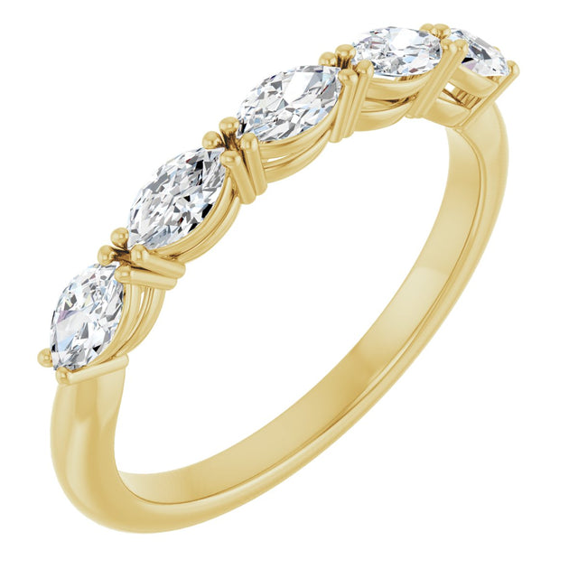 14K Gold Marquise Natural Diamond Five-Stone Anniversary Band – 1/3–5/8 CTW - Yellow Gold