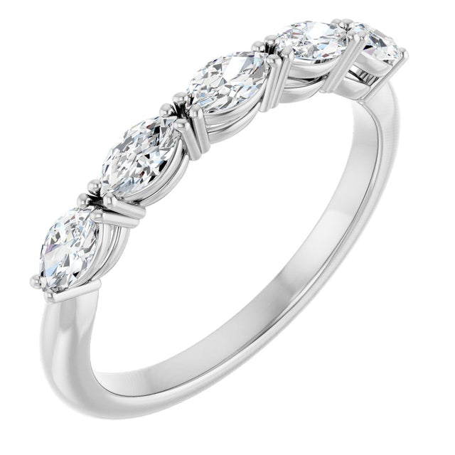 14K Gold Marquise Natural Diamond Five-Stone Anniversary Band – 1/3–5/8 CTW - White Gold
