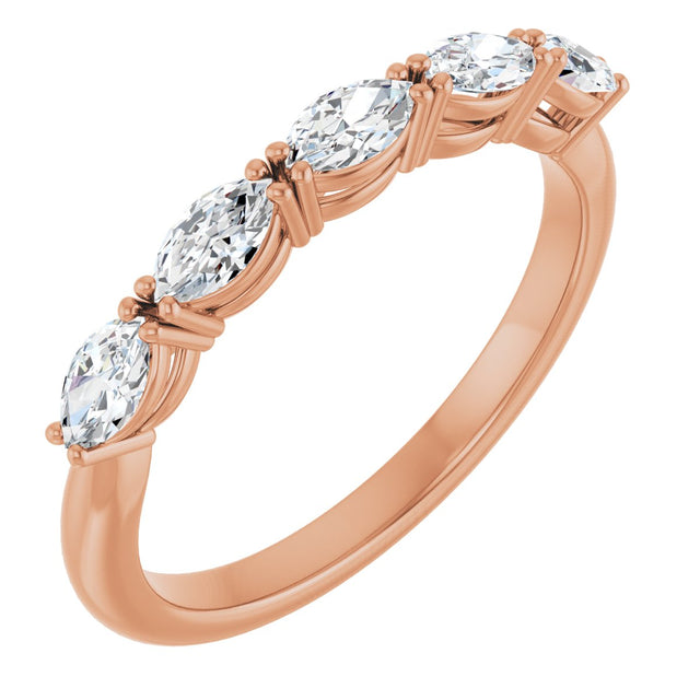 14K Gold Marquise Natural Diamond Five-Stone Anniversary Band – 1/3–5/8 CTW - Rose Gold