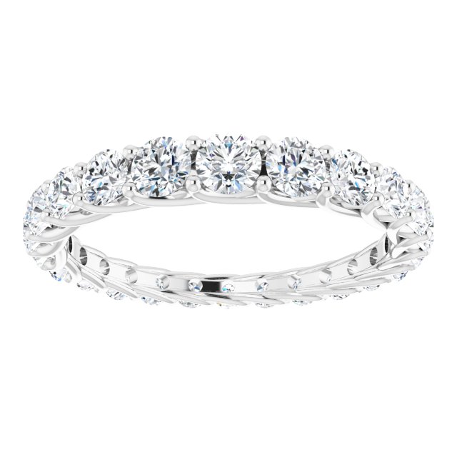 14K Gold Round Natural Diamond Woven-Design Graduated Eternity Band – nan Stones - White Gold - view 3