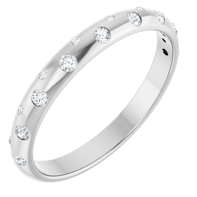 18K Gold Round Natural Diamond Anniversary Band – 1.5 mm Stones - White Gold