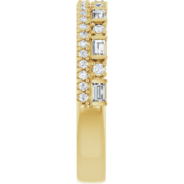 14K Gold Straight Baguette Natural Diamond Double Row Anniversary Band – 3/8 CTW - Yellow Gold - view 4