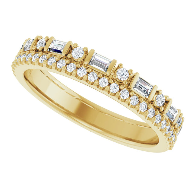 14K Gold Straight Baguette Natural Diamond Double Row Anniversary Band – 3/8 CTW - Yellow Gold - view 5