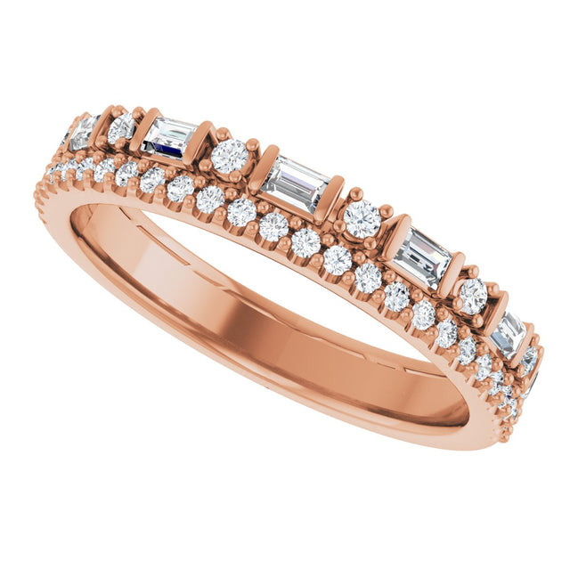 14K Gold Straight Baguette Natural Diamond Double Row Anniversary Band – 3/8 CTW - Rose Gold - view 5
