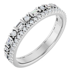 Platinum Straight Baguette Lab-Grown Diamond Double Row Anniversary Band – 1/2 CTW