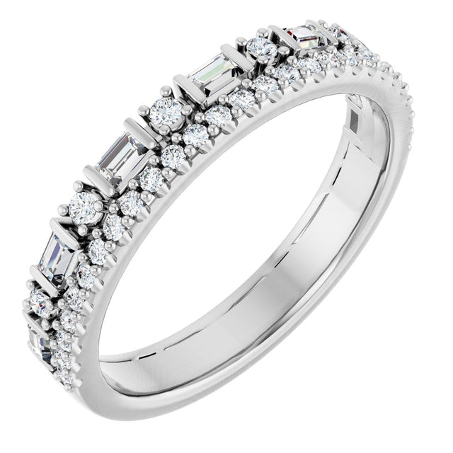 Platinum Straight Baguette Natural Diamond Double Row Anniversary Band – 3/8 CTW