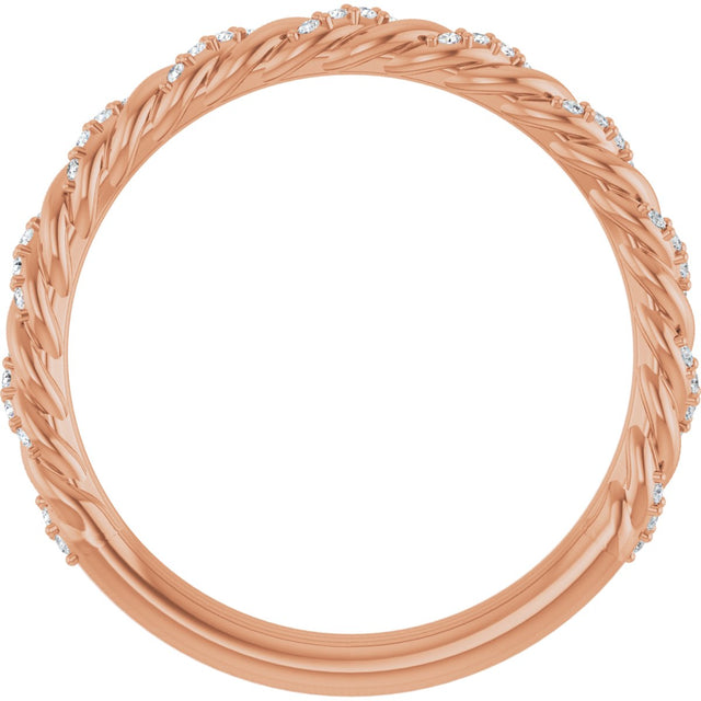 14K Gold Round Natural Diamond Accented Rope Band – 1/10 CTW - Rose Gold - view 2