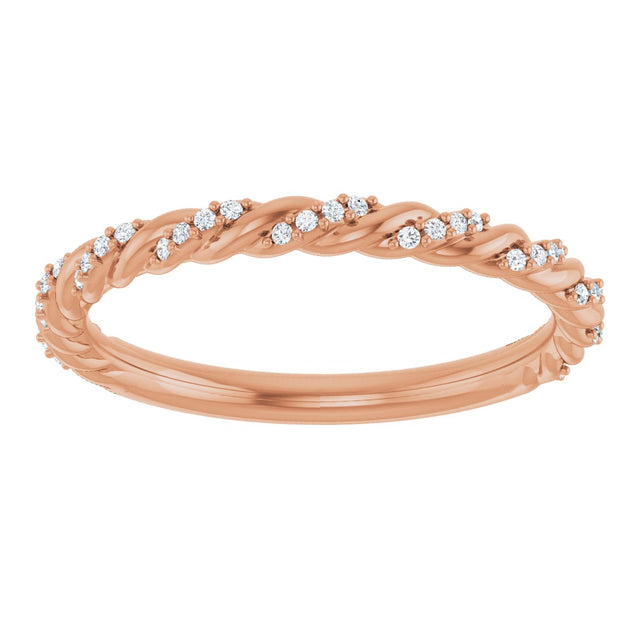 14K Gold Round Natural Diamond Accented Rope Band – 1/10 CTW - Rose Gold - view 3