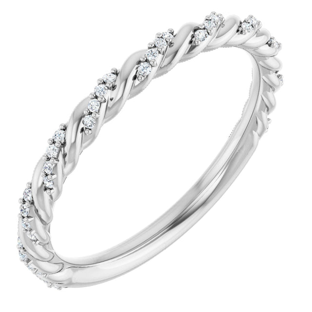 Platinum Round Lab-Grown Diamond Accented Rope Band – .8 mm Stones