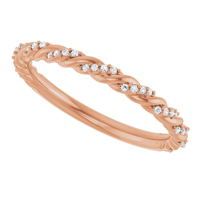 14K Gold Round Lab-Grown Diamond Accented Rope Band – .8 mm Stones - Rose Gold - view 5