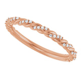 14K Gold Round Natural Diamond Accented Rope Band – 1/10 CTW - Rose Gold - view 5