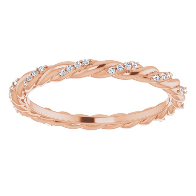 14K Gold Round Natural Diamond Rope Eternity Band – .8 mm Stones - Rose Gold - view 3