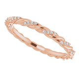 14K Gold Round Natural Diamond Rope Eternity Band – .8 mm Stones - Rose Gold - view 5