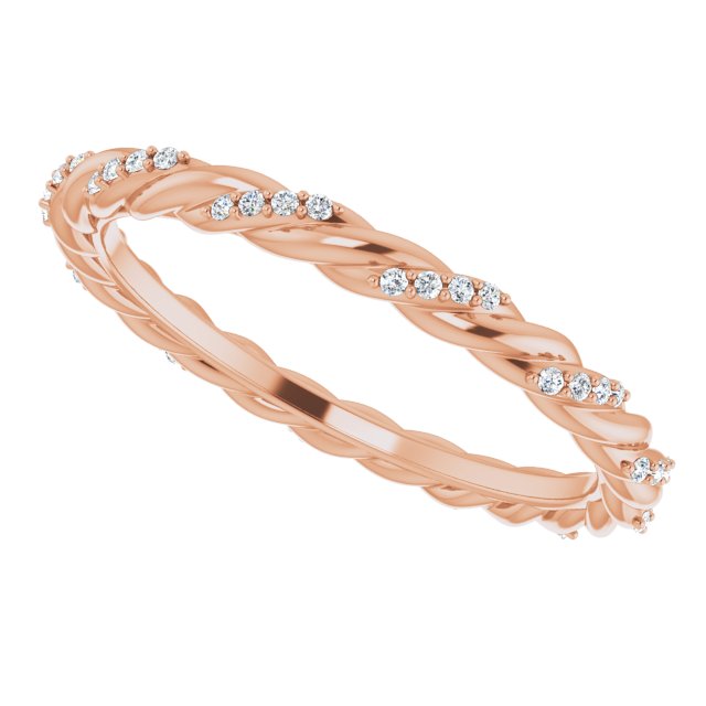14K Gold Round Natural Diamond Rope Eternity Band – .8 mm Stones - Rose Gold - view 5