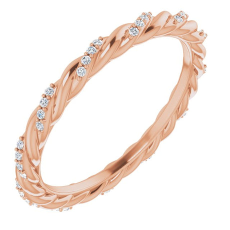 14K Gold Round Natural Diamond Rope Eternity Band – .8 mm Stones - Rose Gold