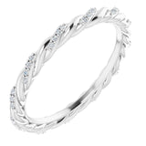 14K Gold Round Natural Diamond Rope Eternity Band – .8 mm Stones - White Gold